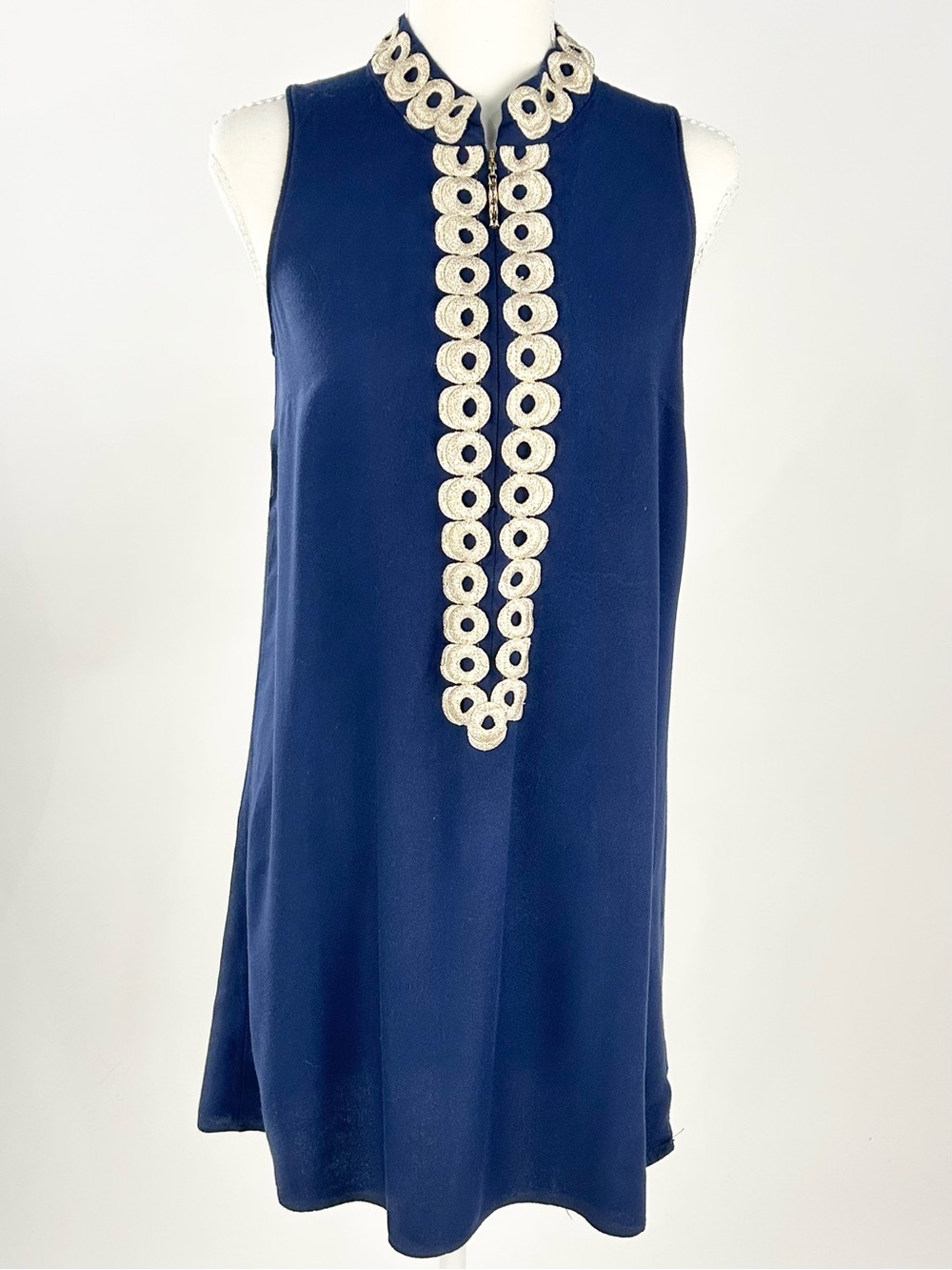 Lilly Pulitzer Jane Shift Dress Size 4 True Navy Gold Lace Zip 25076